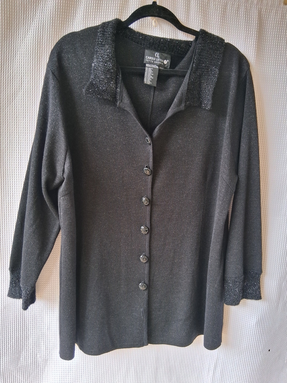Carole Little Black Sparkle-Trim Button Front Top